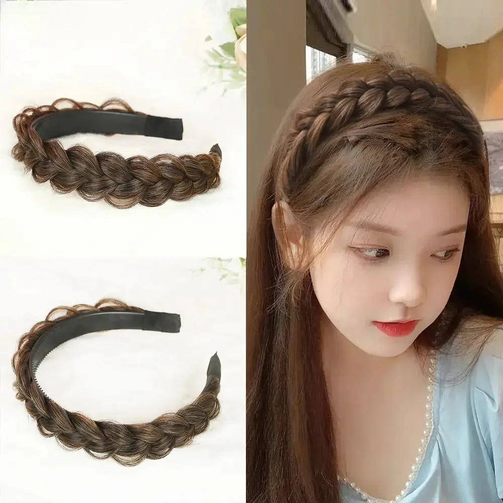 4Cm Wide Chunky Messy Fishtail Braided Headband, Heat Resistant Synthetic Fake Braid Hairpiece, High Elastic Anti Slip Serrated Band for Women Daily, Gym, Beach Travel And Casual Styling