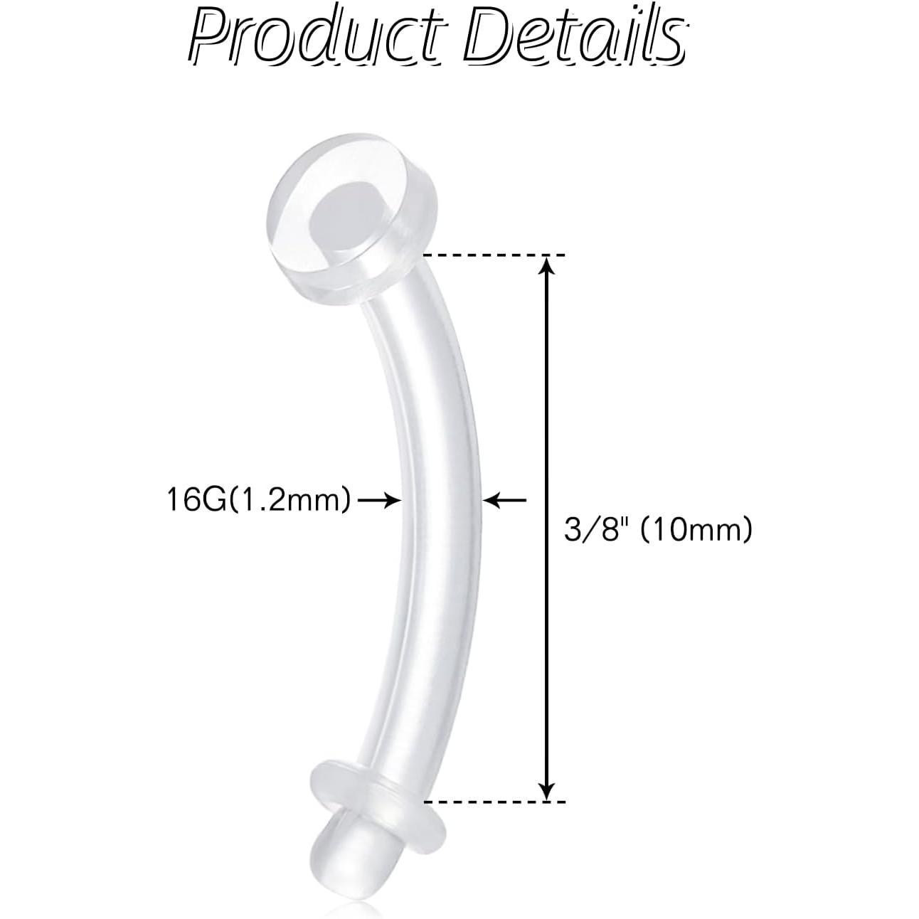 16G 14G Clear Flexible Plastic Daith Rook Earrings Eyebrow Rings Curved Barbells  Piercing Retainers 15 count