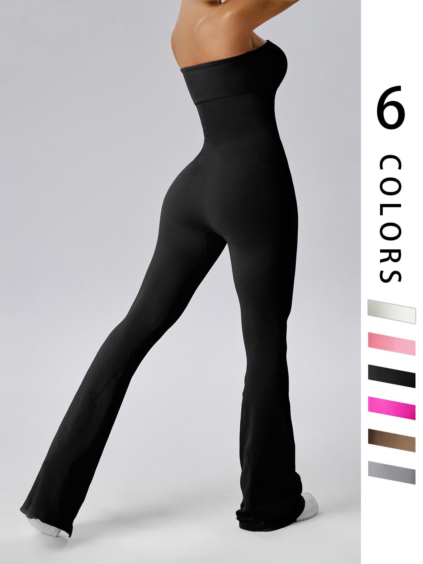 Women's Sexy Yoga Ribbed One Piece Tube Jumpsuit Rompers Flared Trousers Tights Push-up Sports Bodysuit Women Fitness Suit Workout Sportswear Gym Sportswear Jumpsuits