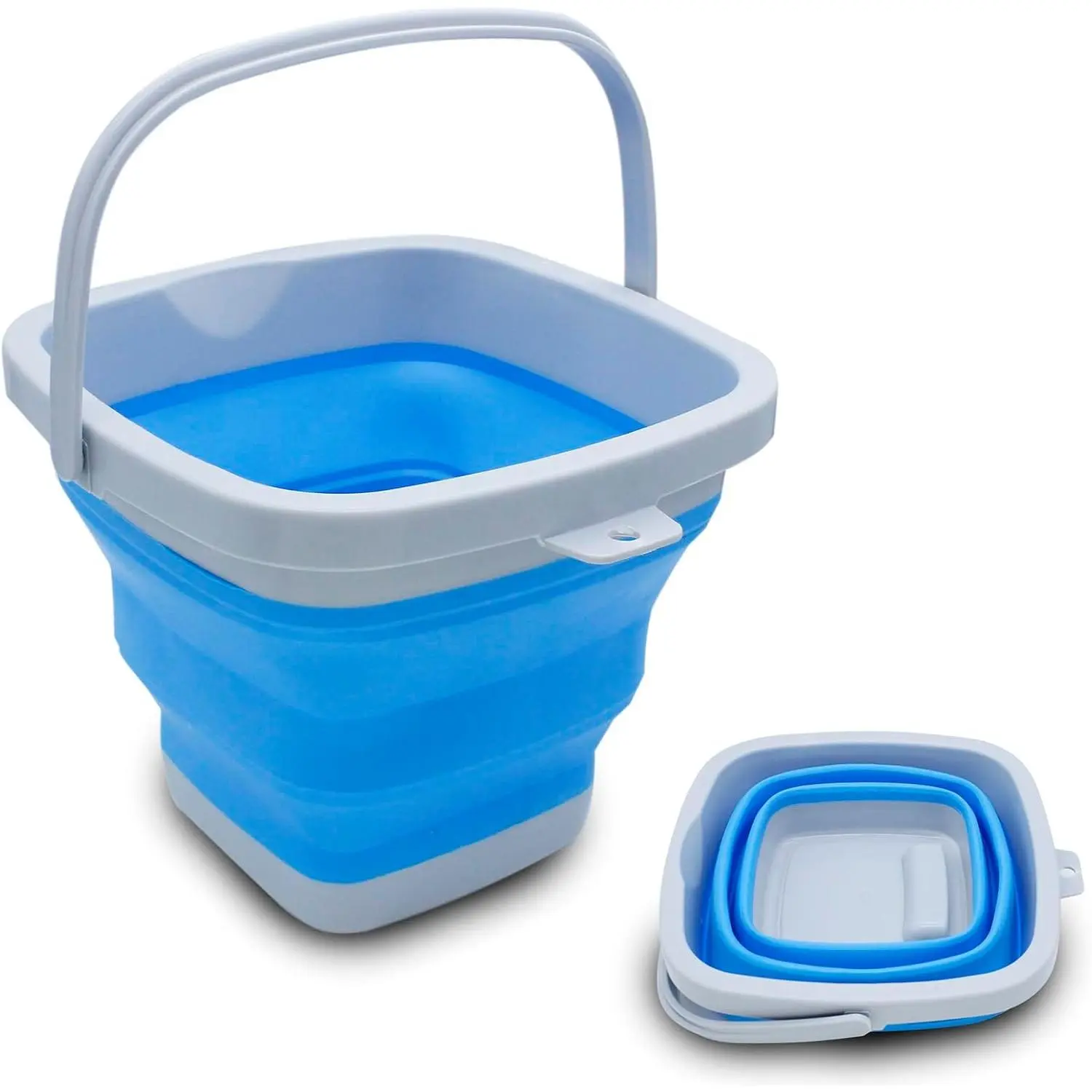 Collapsible Bucket 5L, Foldable Mop Bucket  Wash Buckets with Handle for Cleaning Supplies, Portable Sink Wash Basin Storage Bin Ice Tub for Fishing Beach Outdoor Camping Kitchen (Blue)