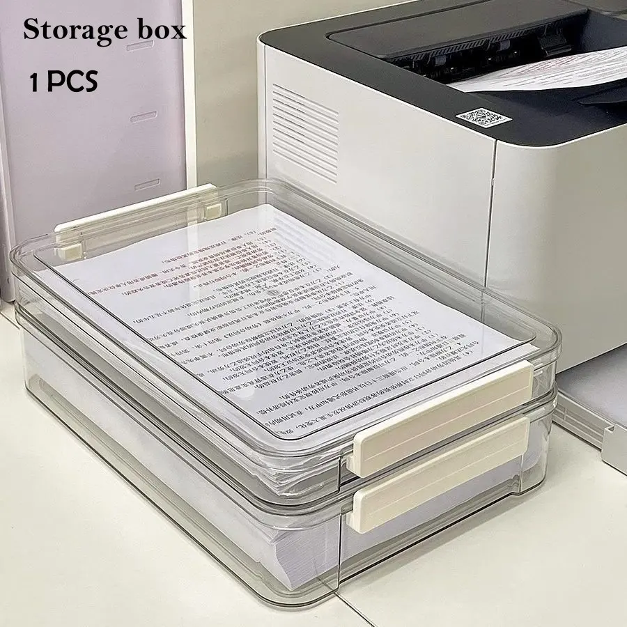 Transparent File Organizer Box with Lid, Space-Saving A4 Storage, Durable Thick PP Material, Portable Design, Home Office School Use