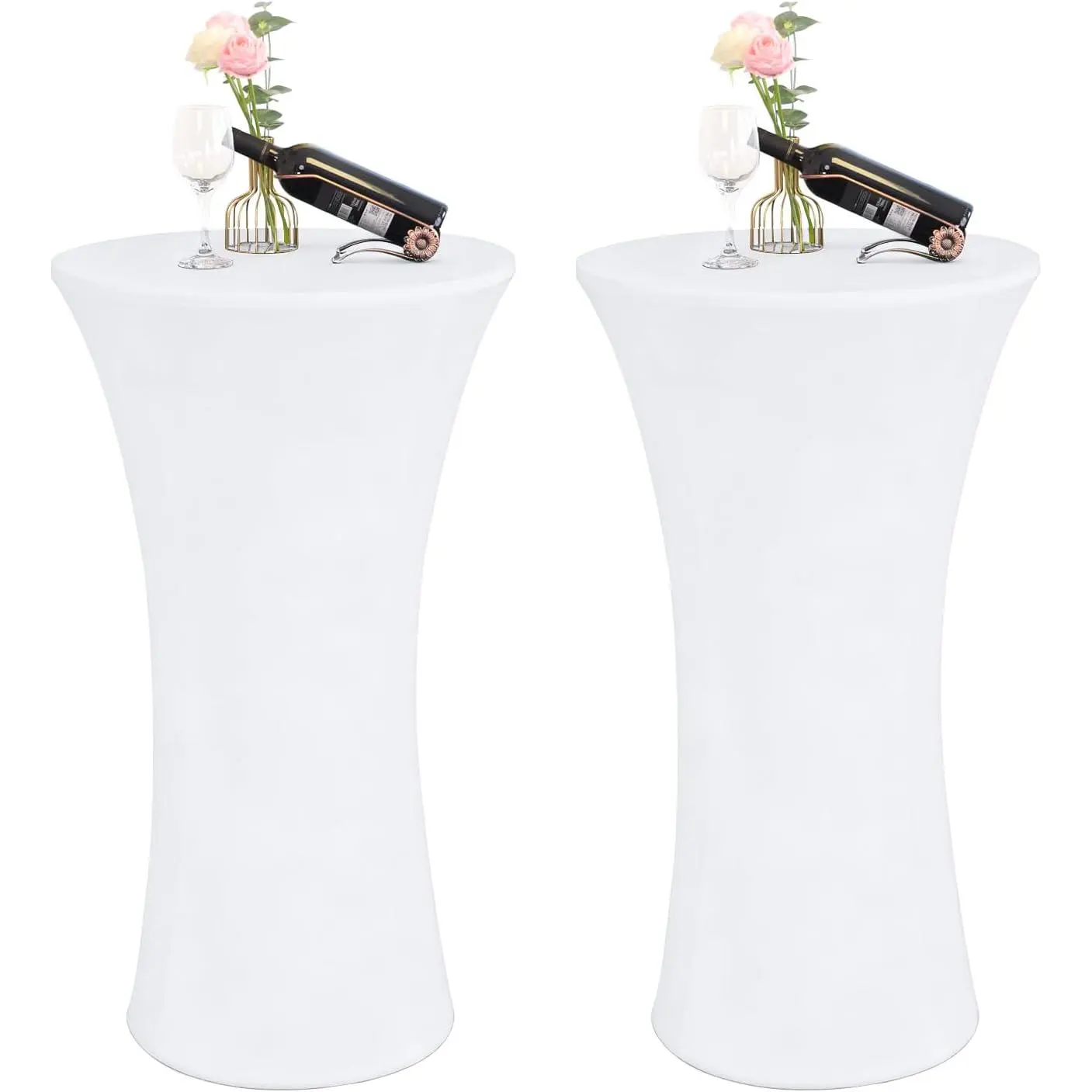 SereneGrace 2-Pack 24x40 Inch Round Cocktail High Top Table Cover, White Spandex Small Round Tablecloth 24 Inch for Parties, Bar, Events, Bistro, Pub, Festival, Banquet