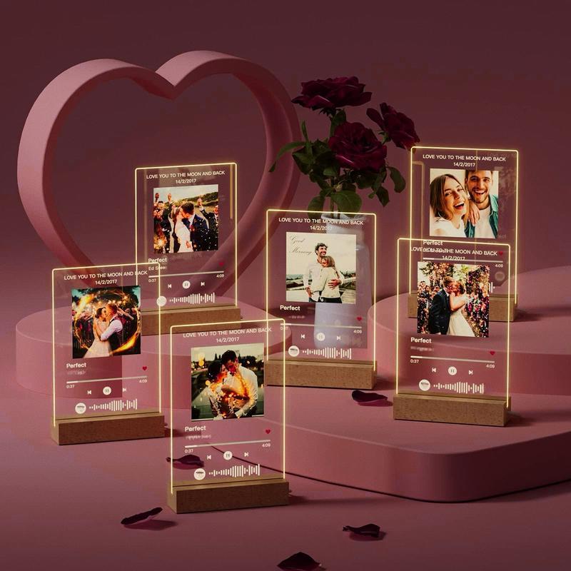 Personalized LED Night Light Photo Plaque with Scannable Song Code, Custom Music Plaque Night Light Gift for Valentine's Day, Song Picture Frame, Custom Led Light Night Lamp, Custom Actylic Music Photo Plaque, Gift for Boyfriend, Anniversary Gift