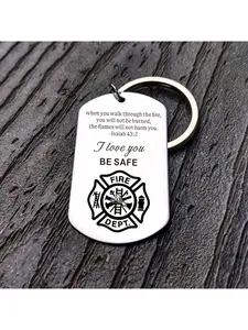 One firefighter prayer metal keychain, with Bible verses, the engraving "I love you" and the firefighter emblem, is the perfect religious gift for firefighters.