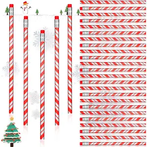 Christmas  Candy Cane Prism Pencils Bulk for Classroom Toppers Xmas with Erasers Cute Writing Pencils for Teacher Rewards Stocking Stuffers Supplies(24 Pieces)