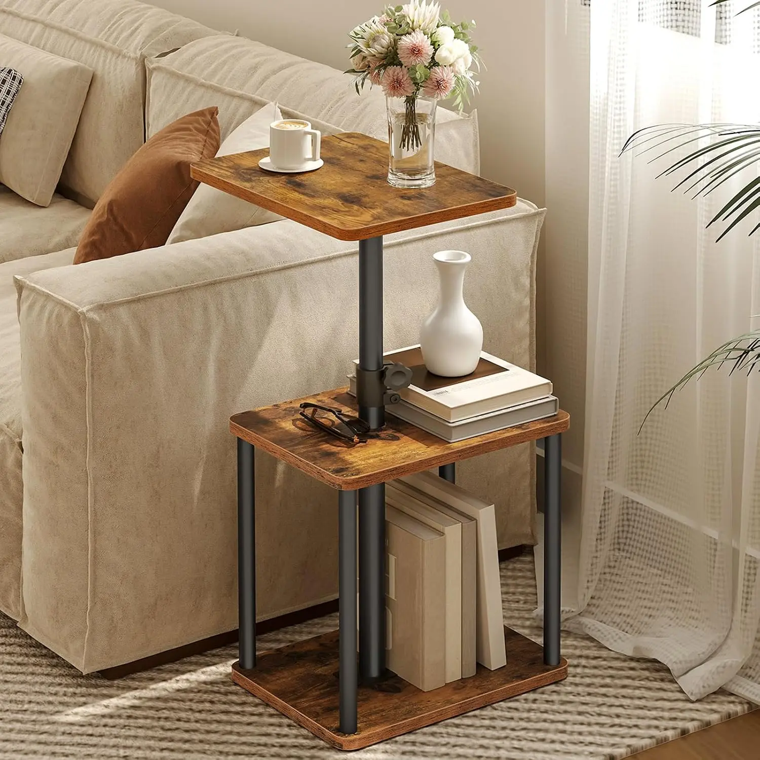360° Rotating End Table, Height Adjustable Small Side Table