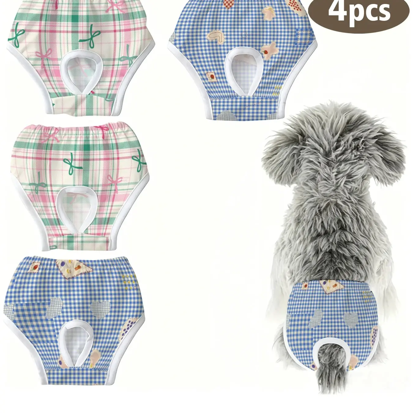 4-Pack Cute Pet Dog Cat Panties, Hand-Drawn Floral Print, Anti-Peck Underwear for Small Dogs and Cats, Ideal for Holidays, Home, Travel