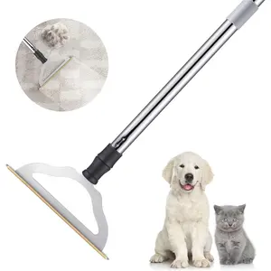 47" Adjustable Long Handle Carpet Rake Pet Hair Remover, Reusable Large Metal Lint Remover Brush for Embedded Fur Removal from Low Pile Rugs Stairs, Carpet Brush Scraper Dog Cat Hair Remover Broom