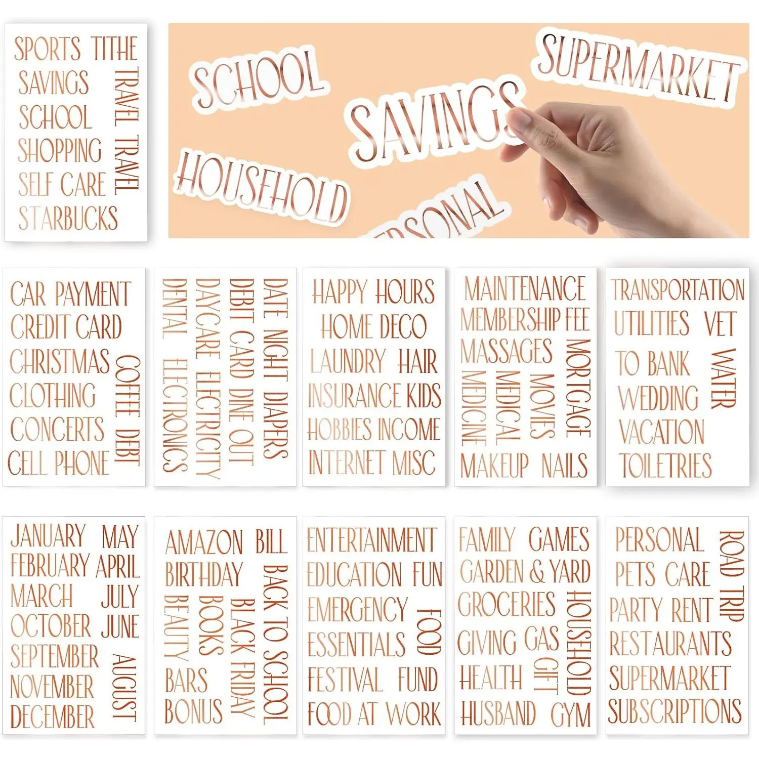 100 Rose  Budget Category Stickers - Clear Vinyl Planner  for  Envelope System Wallet
