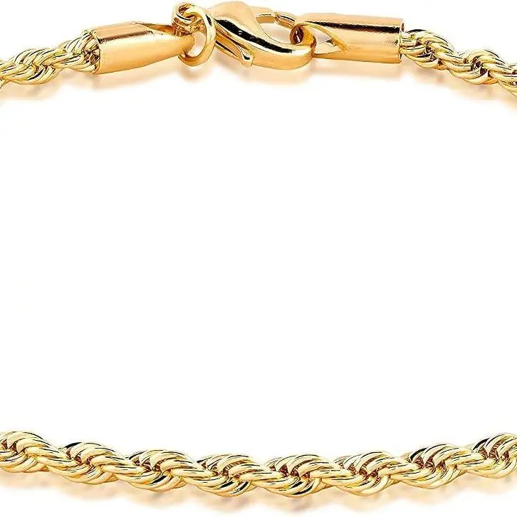 18K Gold Plated Braided Rope Anklet for Women, 2.7 MM thick, 10 Inches long - Made In Brazil