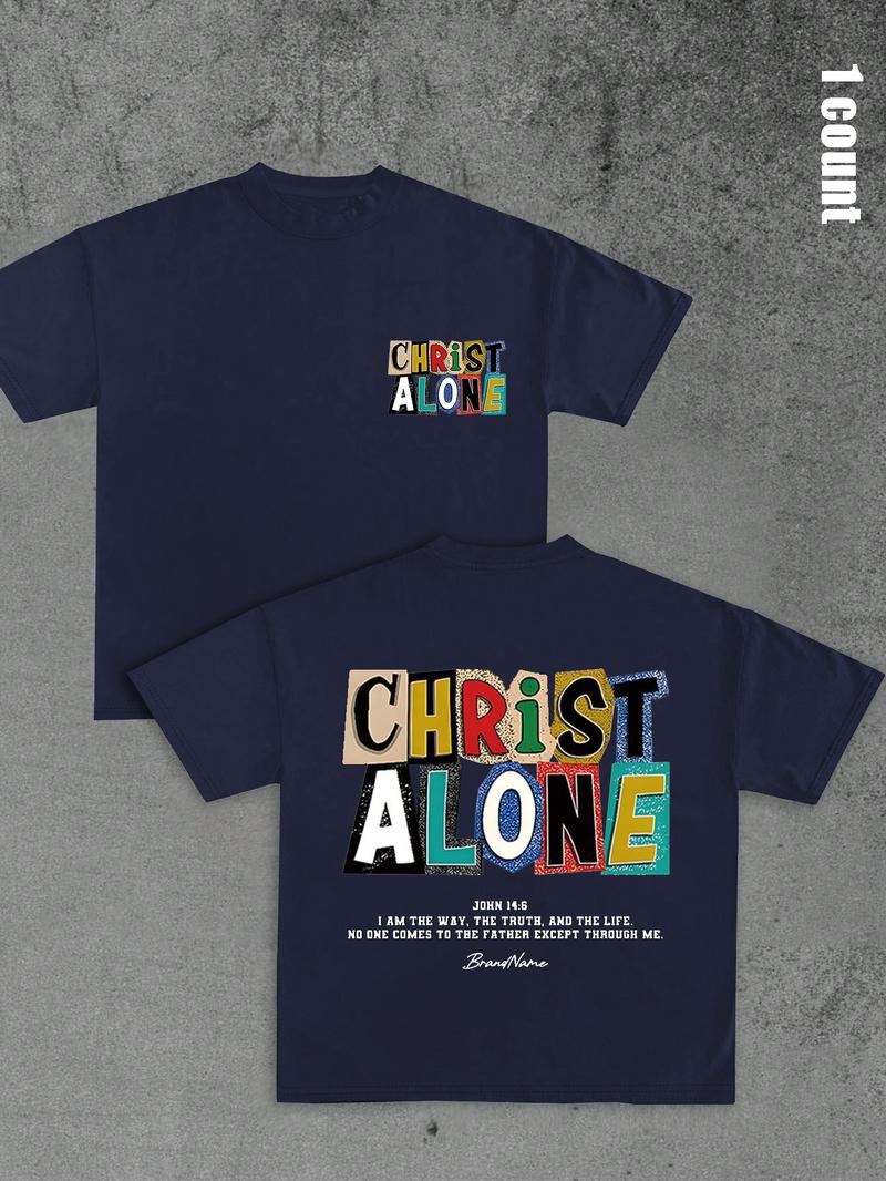 Unisex's Colorful Letter Print Round Neck Graphic Tee, Regular Fit Casual Short Sleeve T-shirt for Summer, Men's Top for Daily Wear, Tropical