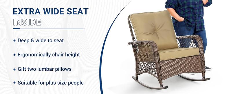 UDPATIO Outdoor Rocking Patio Set 3 pcs wicker furniture with 4‘’Thick Cushions balcony furniture set Chair Lounge Summer Comfort Relax Ergonomic UDPATIO Outdoor Rocking Patio Set 3 pcs wicker furniture with 4‘’Thick Cushions balcony furniture set Chair Lounge Summer Comfort Relax Ergonomic