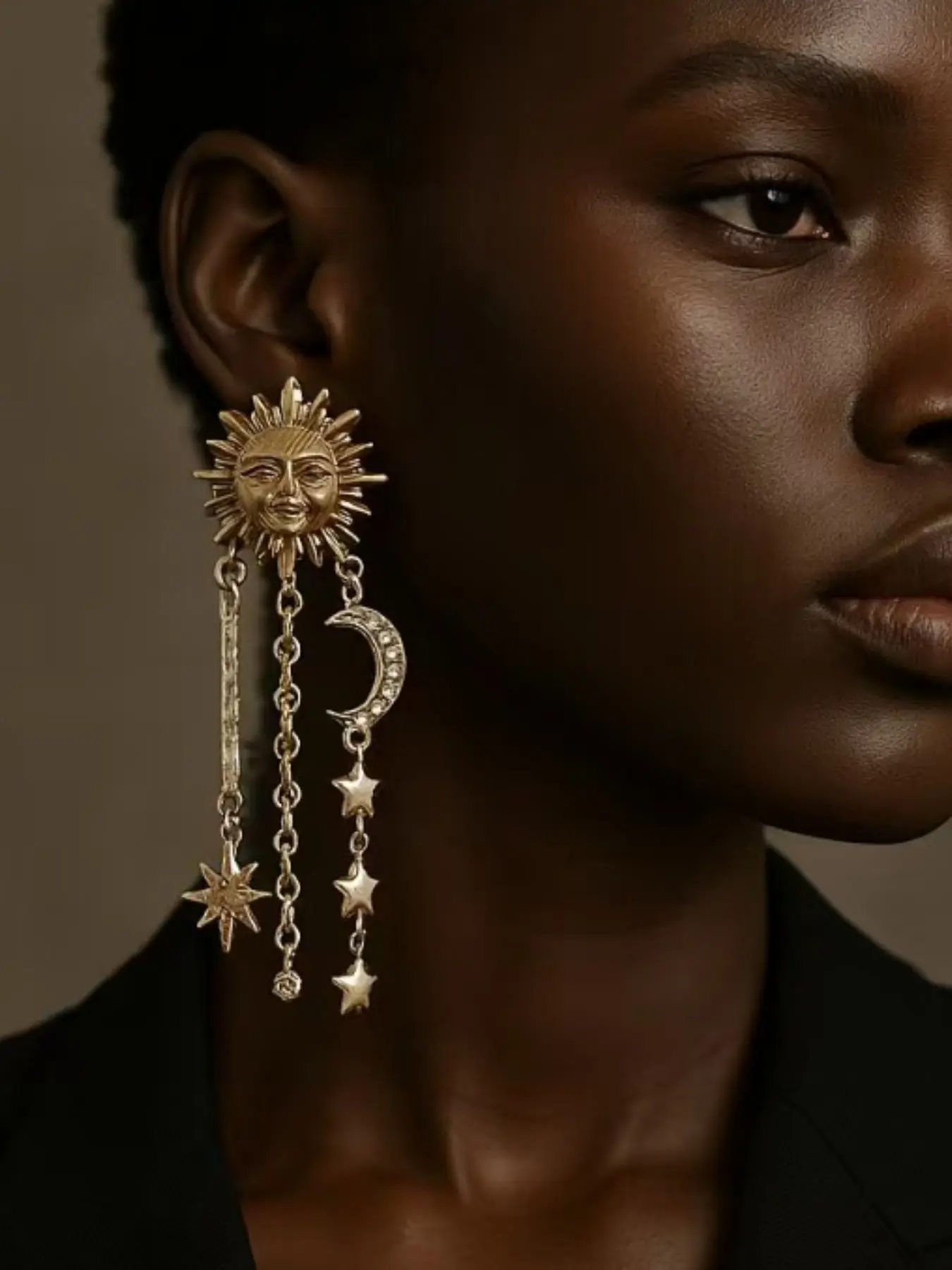Exaggerated Sun Moon Star Tassel Stud Earrings, Creative Geometric Universe Planet Design, Elegant Women's Fashion Jewelry