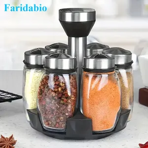 1 set of 6-piece household kitchen storage rotating combination seasoning jar set glass seasoning bottle sorting monosodium glutamate six in one seasoning jar