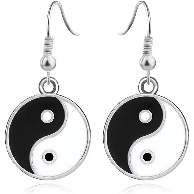 Simple Tai  Yin Yang Dangle Earrings for Women 3 Matching Necklace Bracelet BFF Friendship Couple (A:Dangle earring)