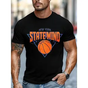 Casual, Men's T-Shirt, New York State Of Mind Basketball Design, Everyday Wear, Gift For Sports Fans