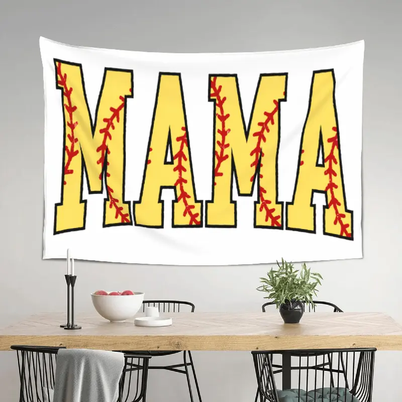 Softball Mama Rectangular Sports Tapestry - 5Ftx3ft (60In X 40In)/152cm x 102cm), Strong Peach Skin Fabric Wall Hanging, Cute Baseball Letters, Hand Wash Safe, Home Decor for Bedroom, Mother's Day Gift for Softball Moms, 5Ft X 3Ft, All Over Print