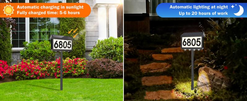 2-Packs / 1 Pack Solar Address Signs, House Number for Outside Waterproof, 3-Color LED Illuminated Address Plaques with Stake, Wall Mounted Solar Powered Light Up Address Numbers for Houses