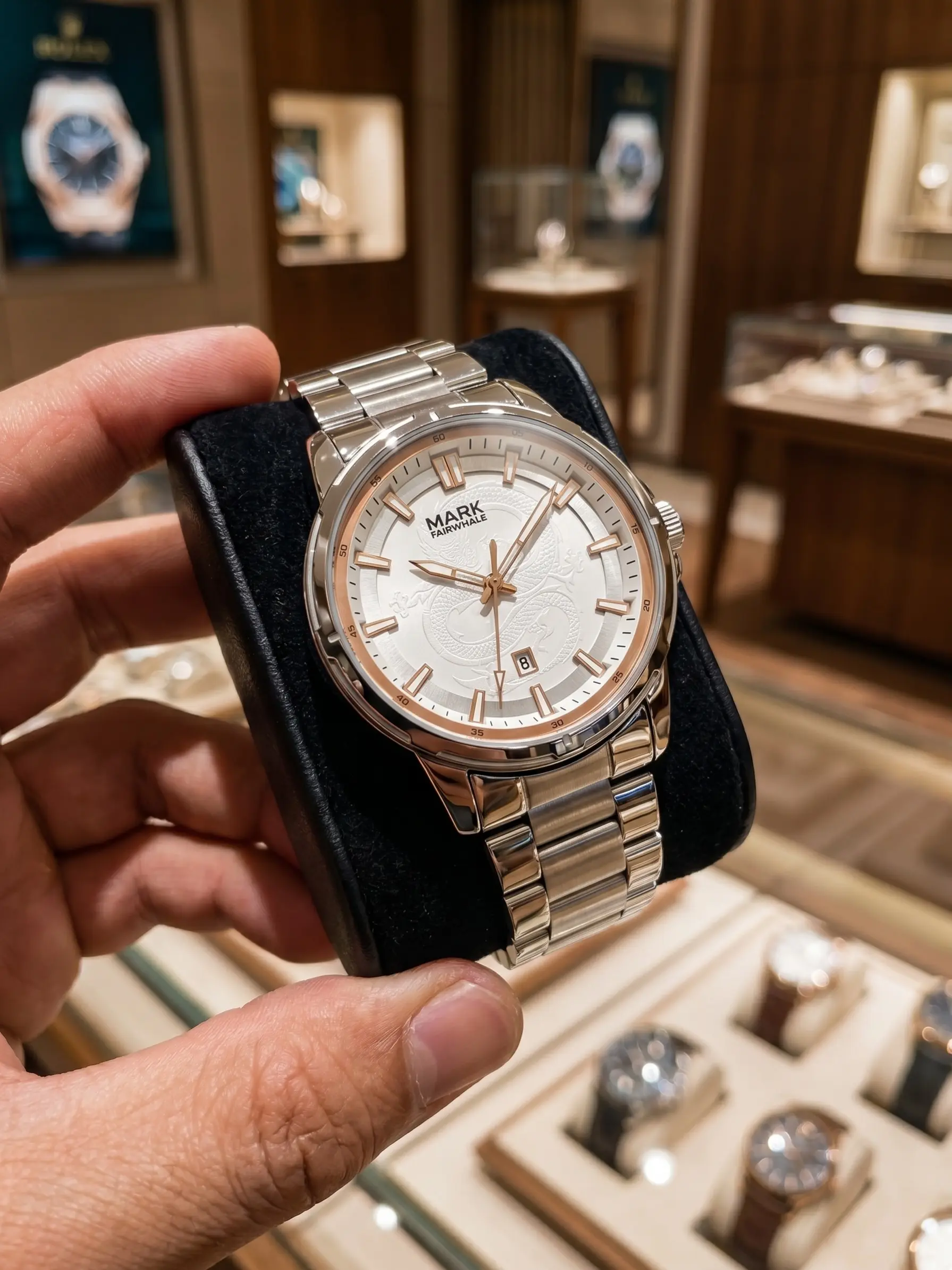 Mark Fairwhale Men's Fashion Waterproof Business Watch, Elegant Engraved Luminous Mechanical Clock, Trendy Style Fw-5038