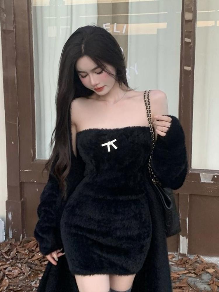 2025 Autumn Knitted Suits Women  Clothing Korean Fashion 2 Piece Dress Sets Female Casual Cardigan Coast + Mini Dress Vintage