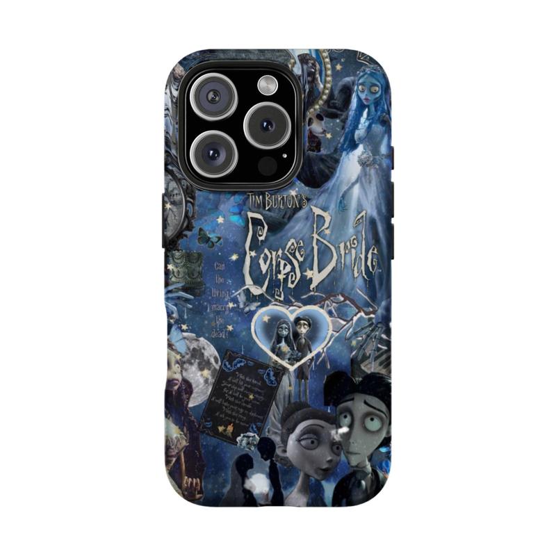 Y-Corpse Bride Patchwork Pattern Wall Paper phone case,Blue patchwork Phone Case，for iPhone 16 15 14 13 12 11 17Pro Max,for Samsung S25 S24 S23 S22 Ultra,Protective Cover,give her/him a gift for Christmas and Thanksgiving