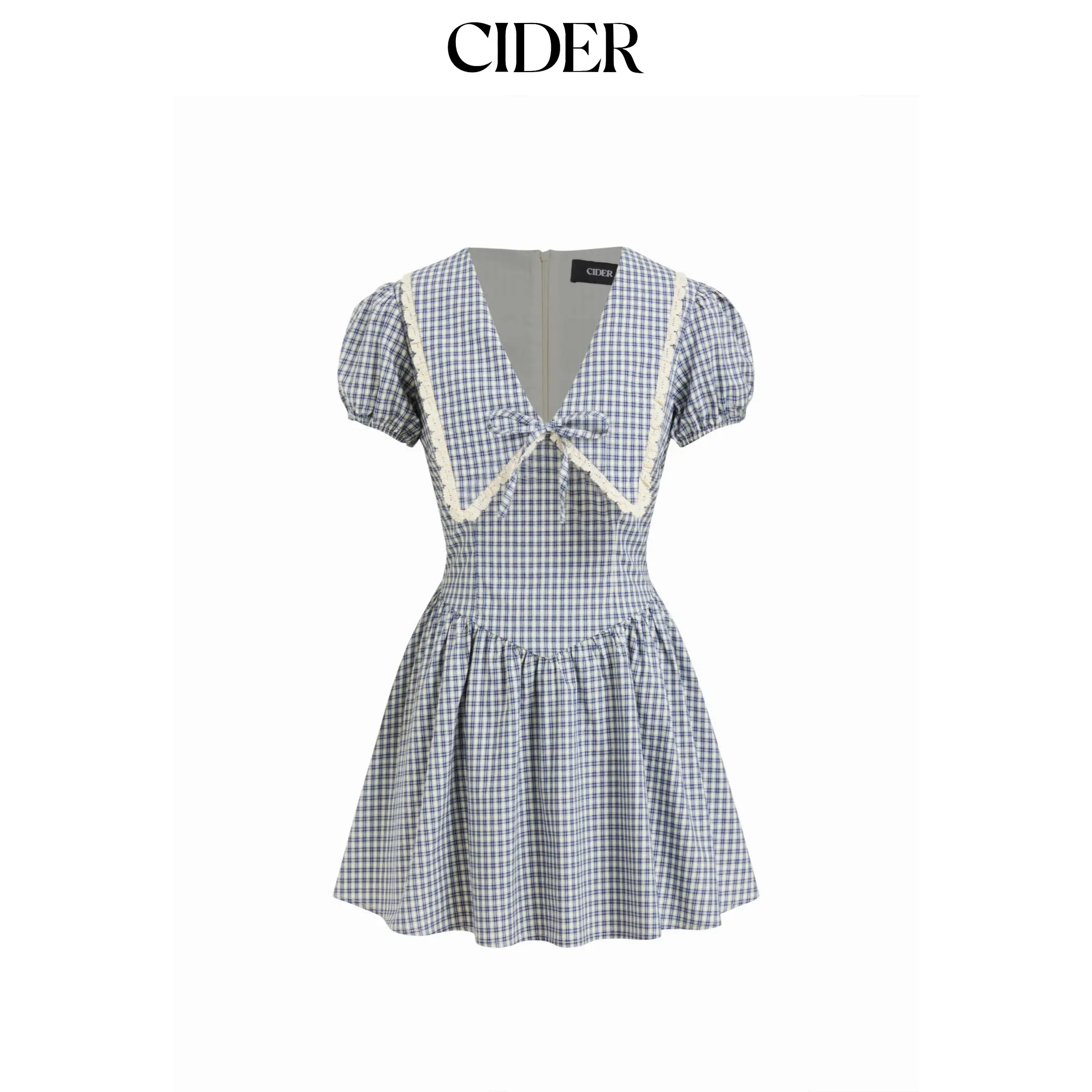 Cider Cotton Gingham Puff Sleeve Asymmetrical Babydoll Mini Dress Casual Wear Womenswear SummerFinds