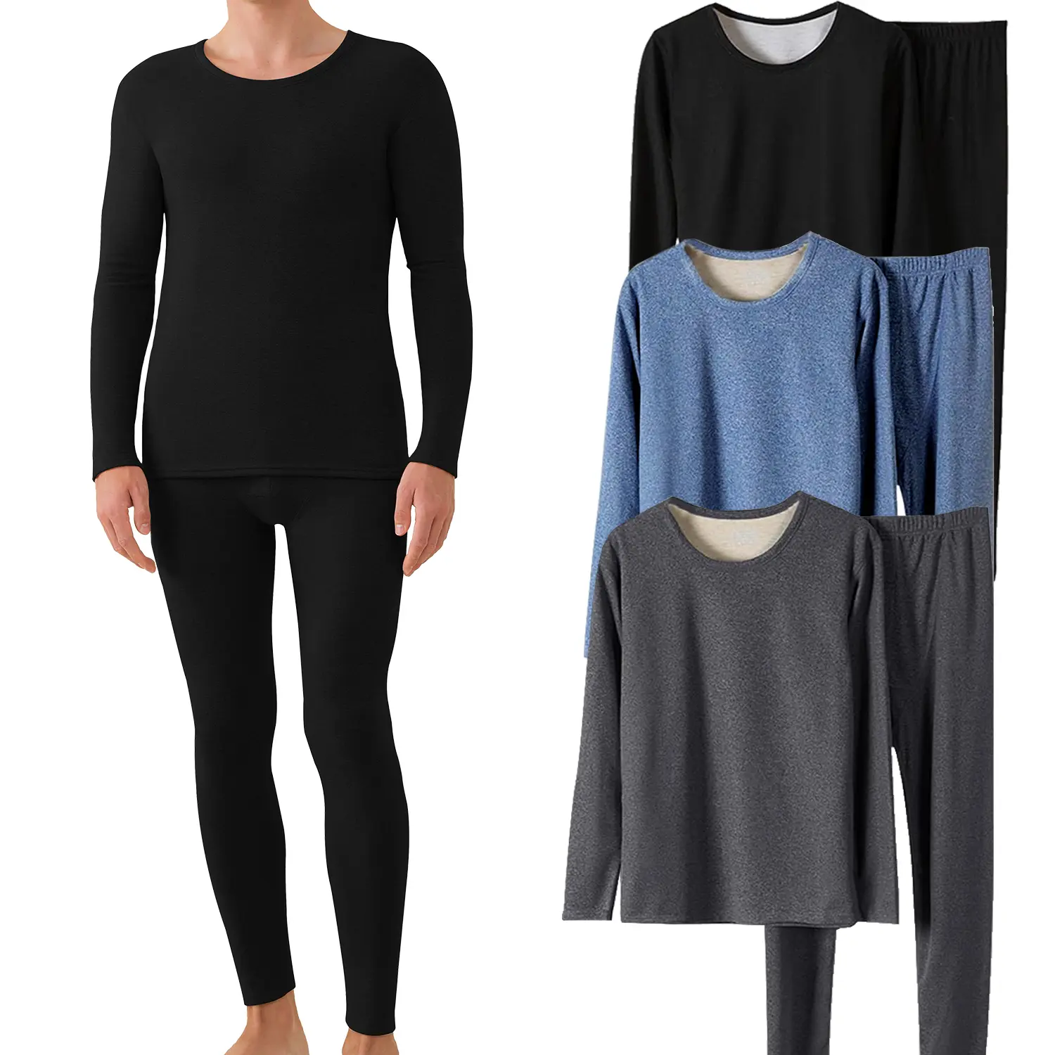 Men's Thermal Menswear 2-Piece Warm, Fleece Lined Long Johns Top & Pants, Warm Base Layer for Cold Weather