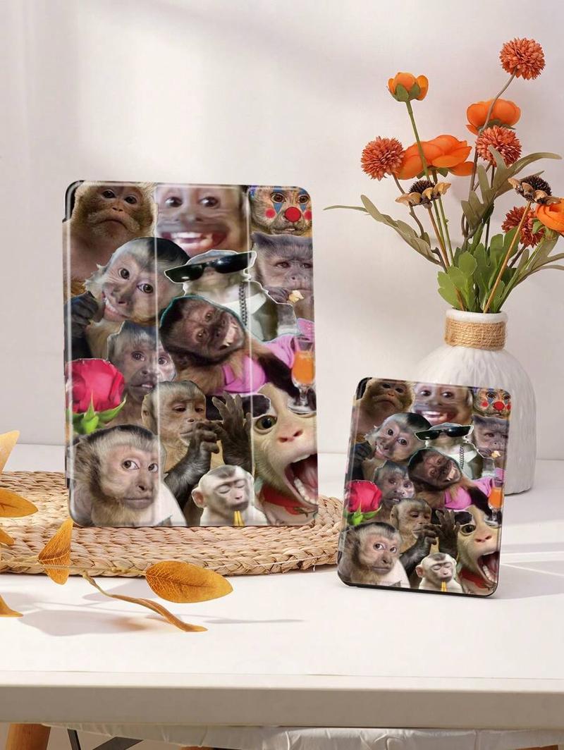 Monkey Funny Abstract Expression Patchwork Protective Case Compatible With IPad Air4/5 10.9inch, IPad 7/8/9/10.2inch, IPad 10th Gen, Compatible With Kindle Paperwhite 12th Gen 2024, Kindle (11th Generation) 2022 Release, Compatible With Samsung Galaxy Ta