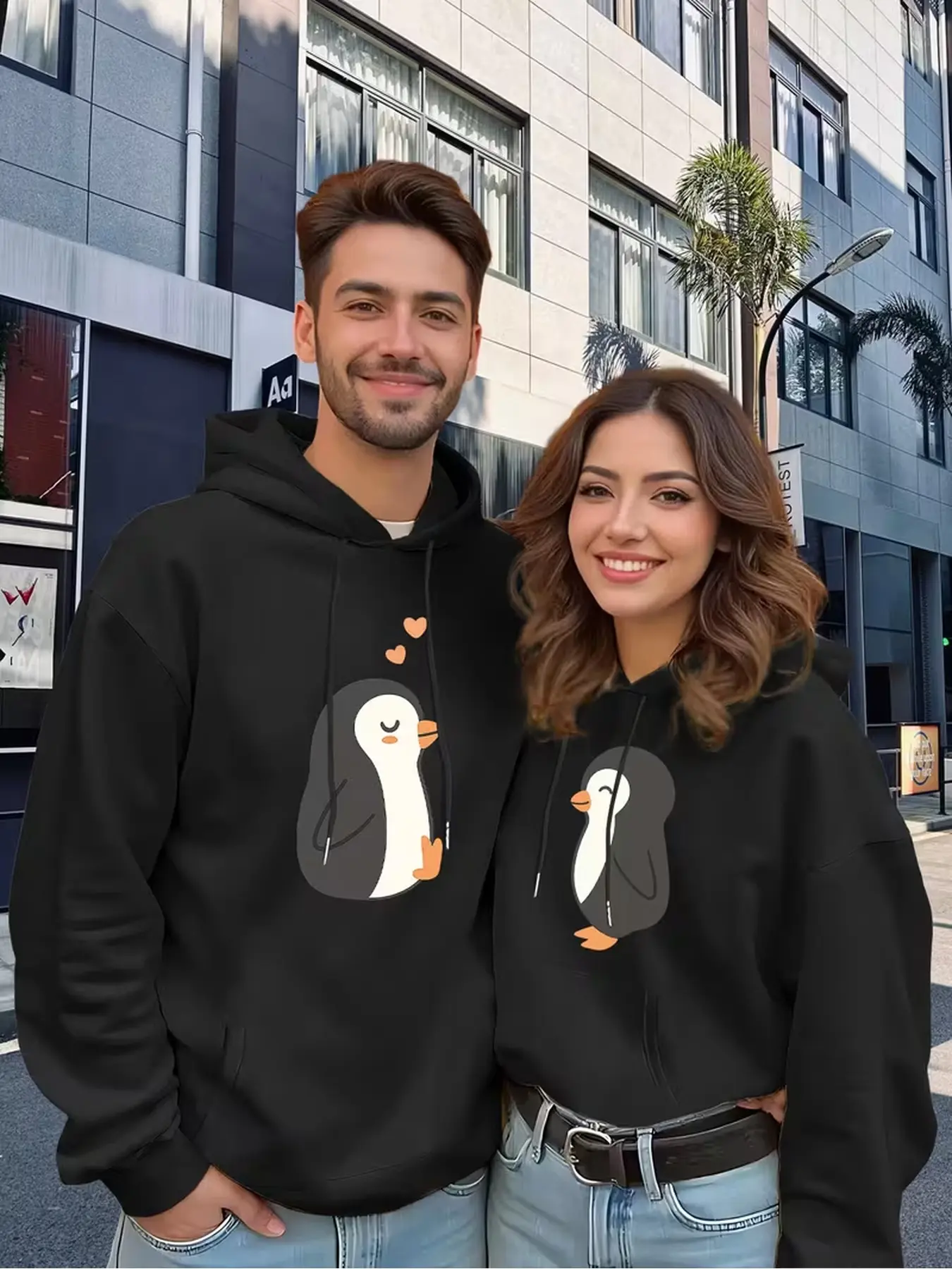 2Pcs Lightweight casual couple hoodies, thin breathable polyester for spring summer, loose flexible fit for relaxed daily couple outfits.