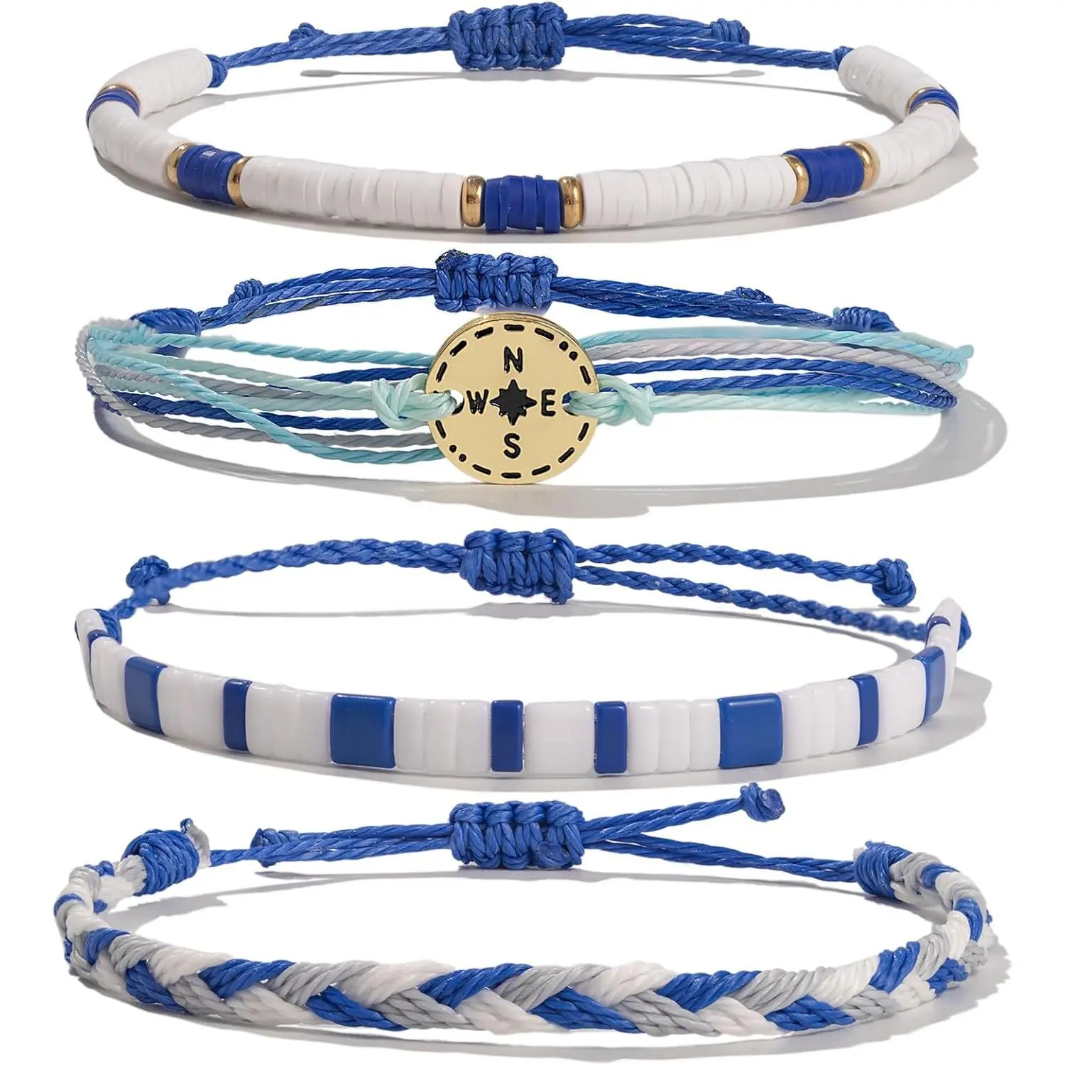 Boho Compass Beaded String Bracelets Stackable Cute Summer Beach  | Braided Clay Adjustable Friendship Stuff Stack Layered Colorful Bohemian  Surfer Nautical Outfits for Women