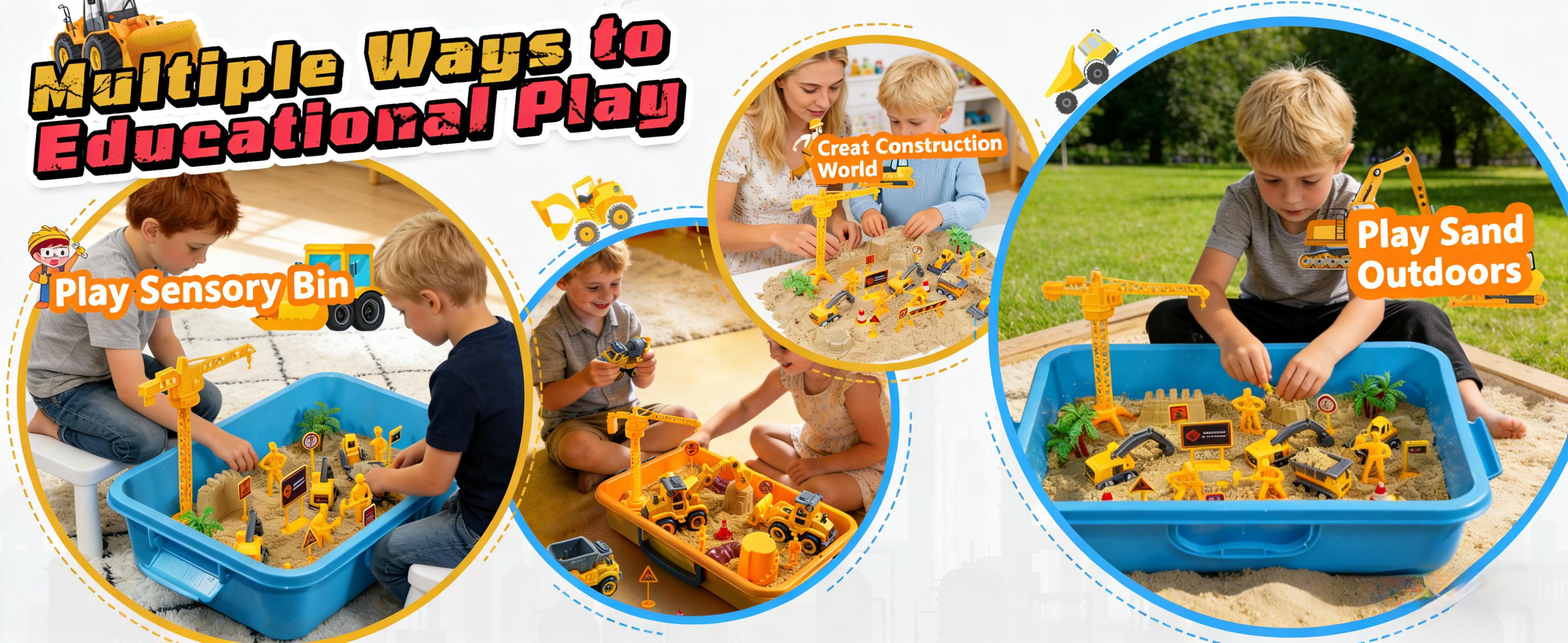 Play Sand Construction Set, 2.2lbs Magic Sand & 5 Construction Trucks, Sensory Sandbox with Cover for Boy Girl Kid Toddlers Age 3-8 Toddlers Christmas Birthday Gift