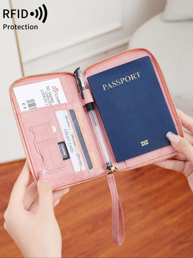 Solid Color Passport Case, Passport Wallet, Multi-functional Zipper Travel Card Holder, RFID Blocking Card Holder, Fashion Travel Accessories, Travel Essentials