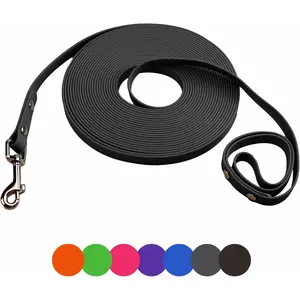 33FT Black Biothane Waterproof Heavy Duty Long Dog Training Leash, Easy to Clean Long Line Lead for Small Medium Large Dogs, Ideal for Outdoor Recall Training