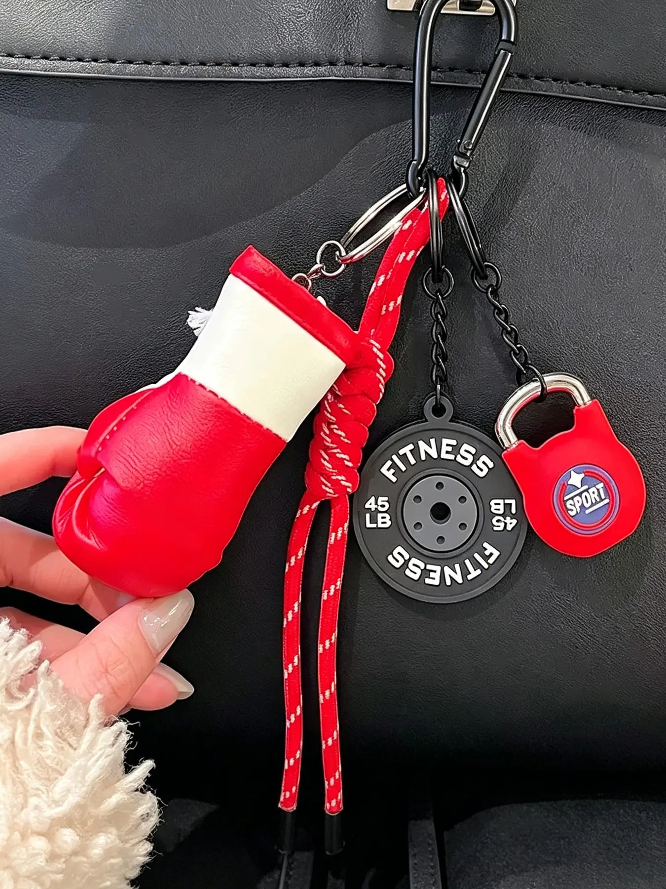 Dopamine Color Mini Boxing Glove Keychain, Sport Bag Charm with Braided Rope & Spring Carabiner. Mini Weight Plate & Lock Pendant, Cool Gym Backpack Decor, Motivational Gift for Boxers, Fitness Lovers & Streetwear Teens