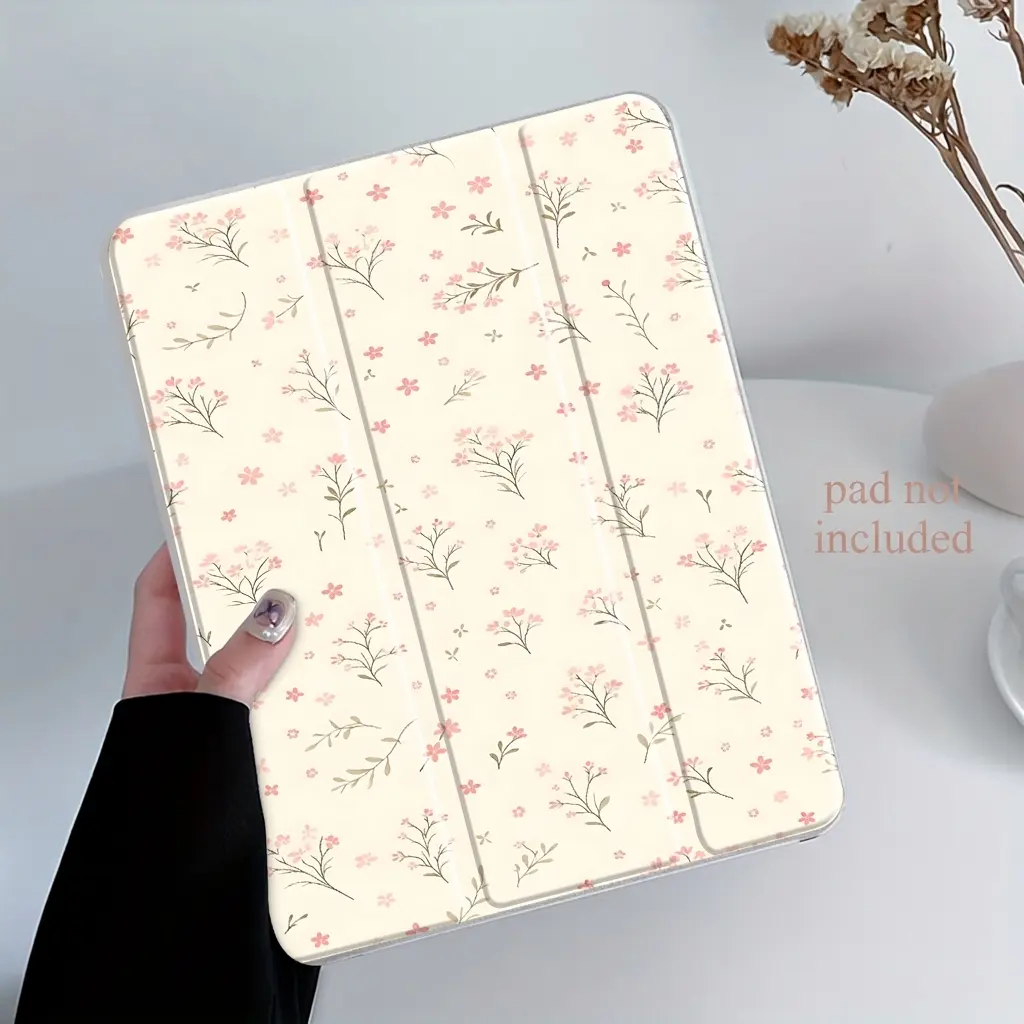 Vintage Floral iPad Case, Ipad Accessories, Transparent Acrylic Back Panel With Pencil Slot, Suitable for Ipad mini pro air, Scratch-resistant, Shock-resistant, Ultra-thin Full Cover Protective Case, Suitable for Offices, Schools (Case Only)