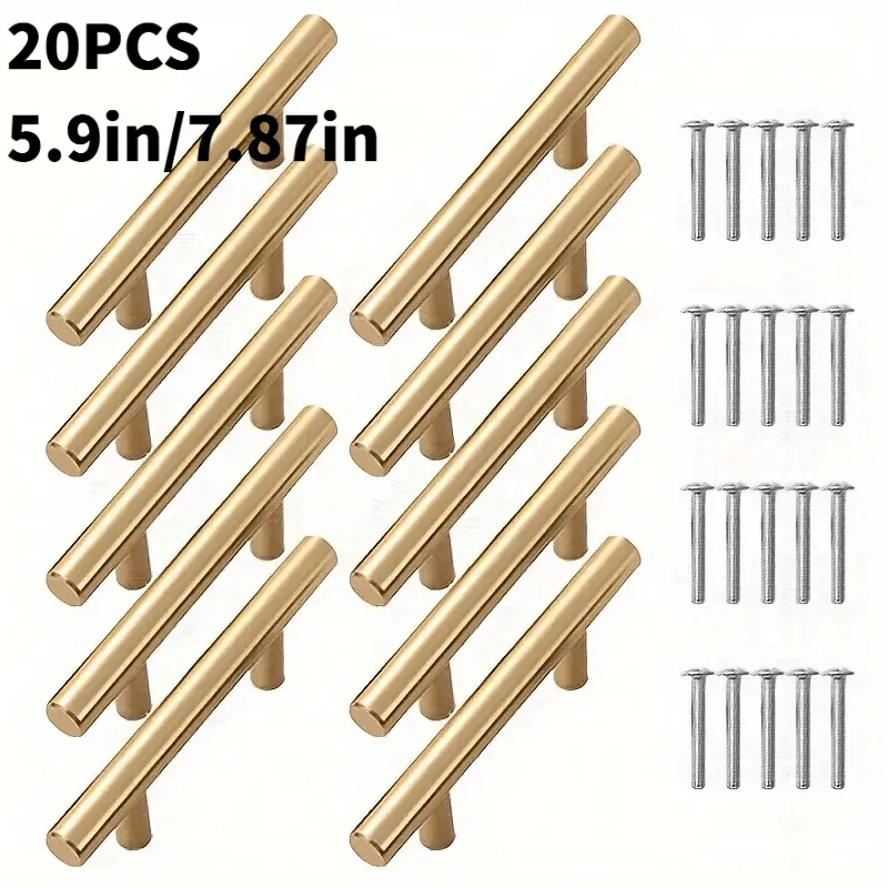 20-Pack Gold Stainless Steel Cabinet Pulls, Long Bar Door Handles, 5.9/7.87 Inches Length, Suitable for Kitchen and Bathroom,robe Doors, Drawers, Trays, etc., Modern Minimalist Versatile