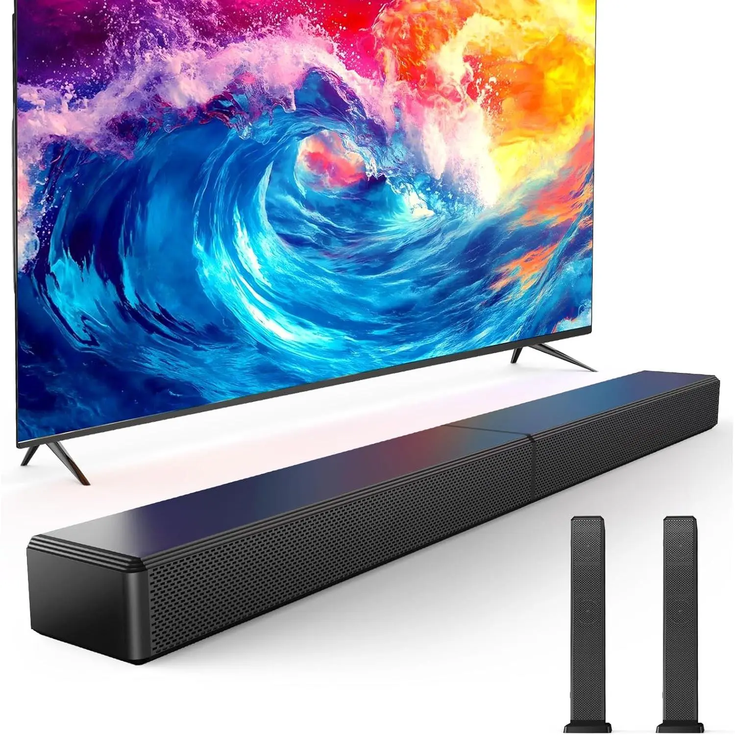 2.0 ch 100W Sound Bar for  TV, 2-in-1 Detachable  5.3 Speaker with 3 EQ Modes & Adjustable Bass -  Theater Audio for Movies, Gaming,