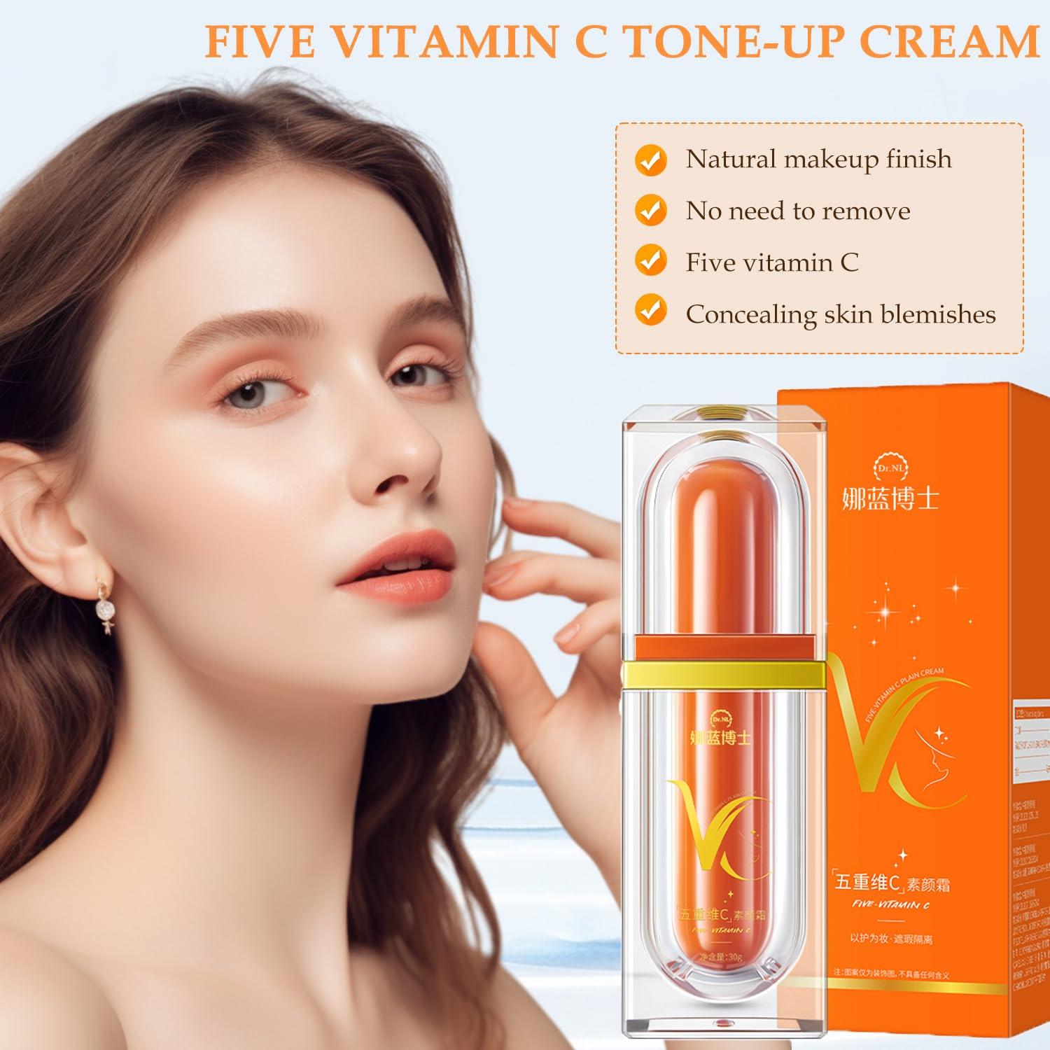 5 Vitamin C Makeup Cream, Lightweight Moisturizing Formula for Breathable Hydration, Smooth Pore Minimizing Care