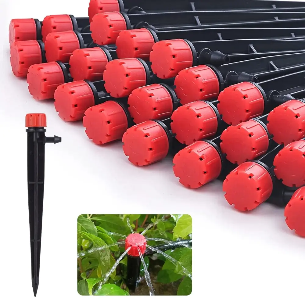 100 drip irrigation emitters, drip irrigation pipe emitters, 360-degree adjustable water flow irrigation drip heads, drip spray flower watering system
