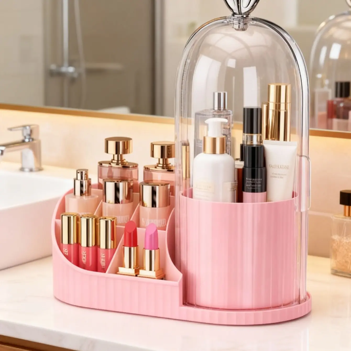 Dustproof Toothbrush Storage Holder with Cover, Rotating Electric Toothbrush and Toothpaste Holder, Transparent Makeup Brushes Organizer for Bathroom, Toothbrush Holders with Cover