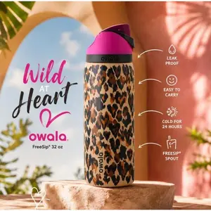 Owala FreeSip 32oz Wild At Heart Leopard Print Water Bottle Leak Proof Insulated Built In Straw Stylish Hydration Gift for Her  2.