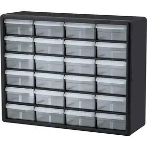 24-Drawer Plastic Drawer Storage Cabinet for Garage Organization, Bead Organizer, Building Bricks Storage, Teacher Toolbox, Makeup Organizer, 20" W x 6" D x 16" H, 10124 Black