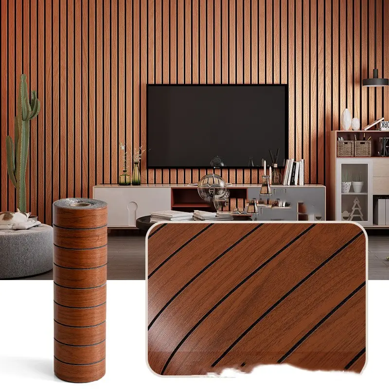 Thick Wood Slat Self Adhesive Wallpaper, 40cmx300cm, Waterproof Wear Resistant, Peel and Stick, Cuttable Vinyl Decor for Bedroom Living Room