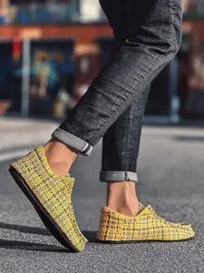 Men's Tweed Slip-On Loafers, Elastic Drawstring Soft Sole Casual Moccasin Shoes for Daily Outfit