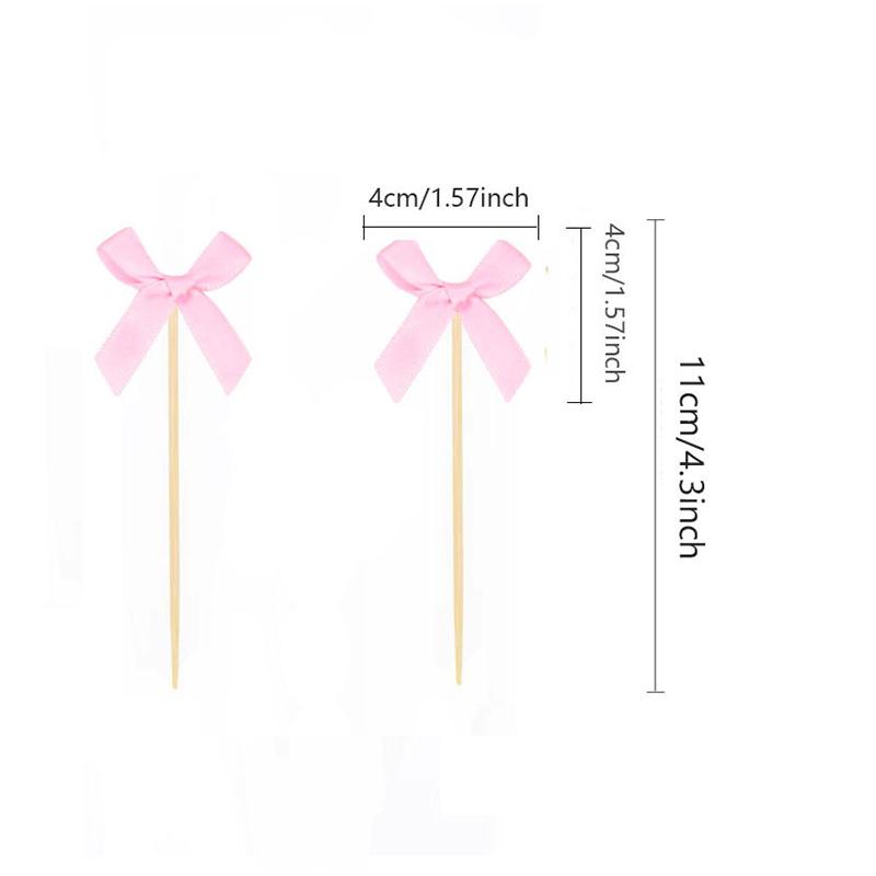 10pcs Pink Bow Cupcake Topper Plugin Dessert Baking Decoration Birthday Themed Party Cake Top Cover Bow Dessert Topper Decor
