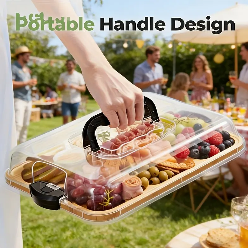 Healthy Sectional Tray, Home Snack Fruit Platter with Transparent Dust Cover, Essential for Living Room Parties Picnics, Multi-Functional Dry Fruit Storage, Containers with Lids