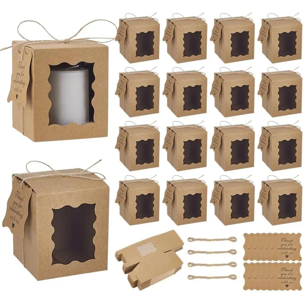 50 Sets Candles  Box, Clear Visible  Paper Box 3.35x3.35x3.94 inch Candles Packaging Storage Box for 10oz Candle Jar Birthday Wedding Christmas Small Business Cookies Candies