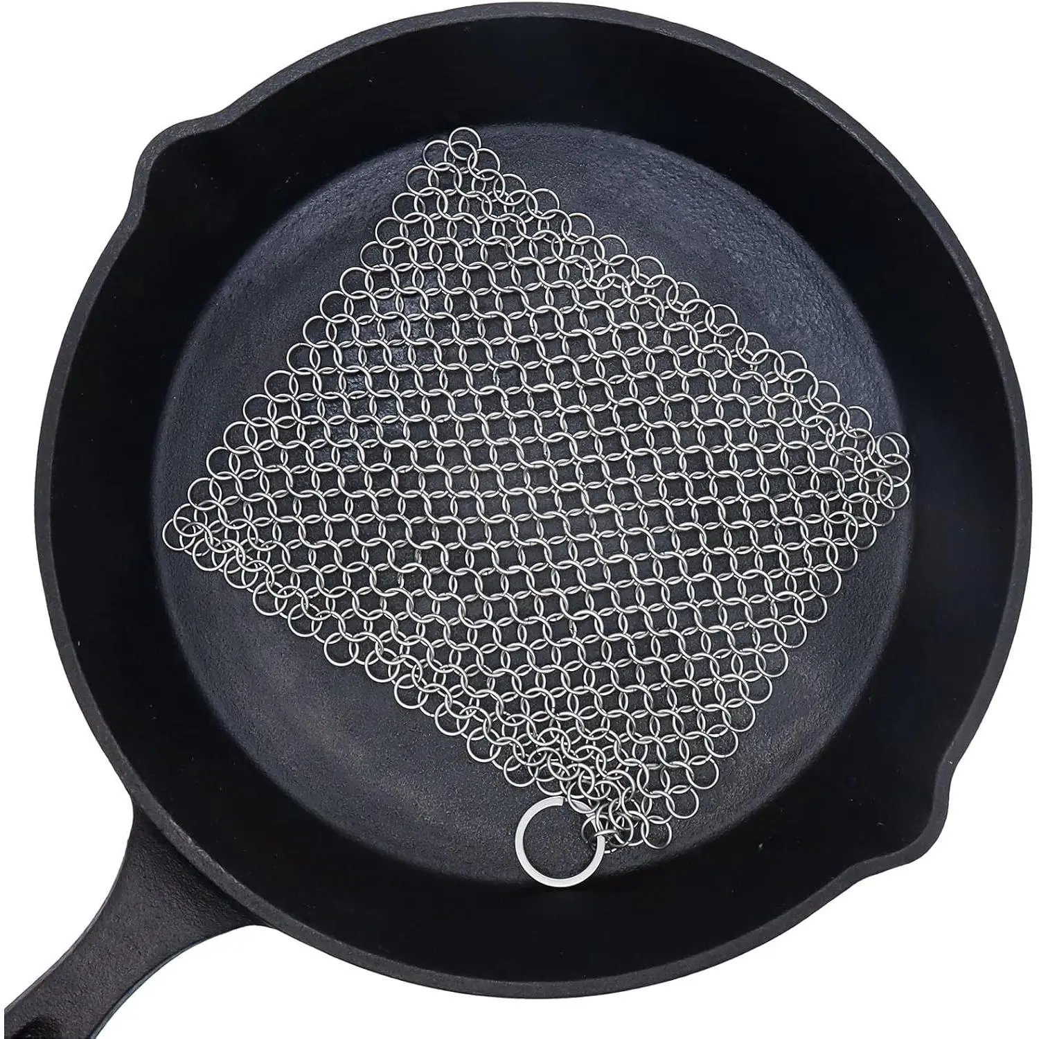 6 Inch Stainless Steel Chain Mail Scrubber for Cast Iron Pans, Skillet, Wok, Pot, Dutch Ovens