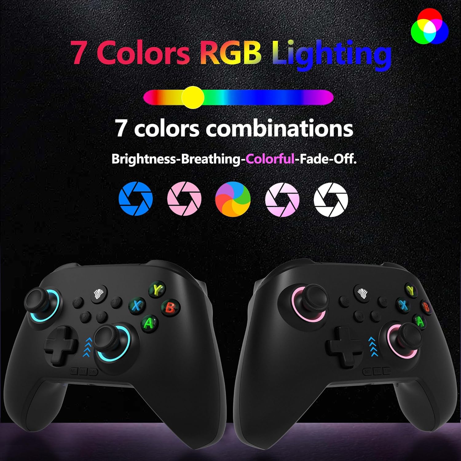 2.4G  PC/ Controller with RGB Lighting/Programming /Hall Joysticks/Hall Triggers/Vibrations,Three-Mode  Controller,Plug and Play Work for Windows PC, Android, , Steam,TV