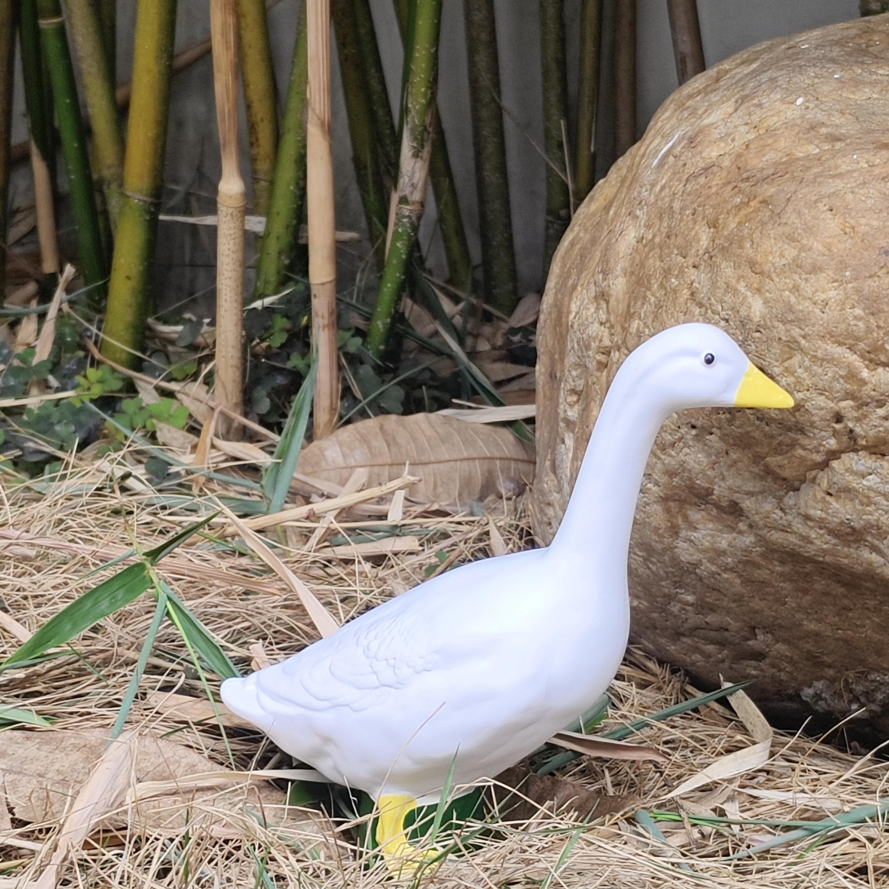 Realistic Resin White Goose Statue| Weatherproof Garden & Pond Figurine| Aesthetic Cottagecore Outdoor Decor| Cute "Silly Goose" Desktop Buddy for Home & Office Decoration Avifauna